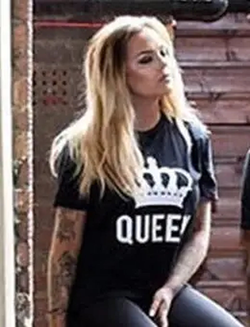 2024 NEW Funny KING QUEEN Letter Printed Black Tshirts Summer Casual Cotton Short Sleeve Tees Tops Brand Loose Couple Tops