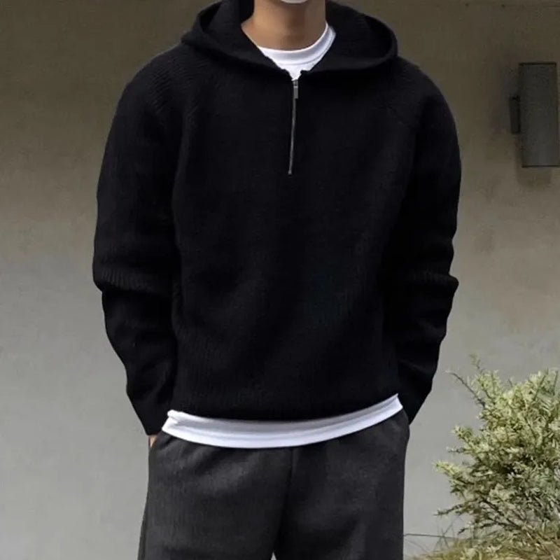 Men'S Hooded Sweatshirt Knitting Solid with Zipper Male Hoodie Clothing Deals Cotton 90S Vintage Luxury Y2K Emo Tops Simple Warm