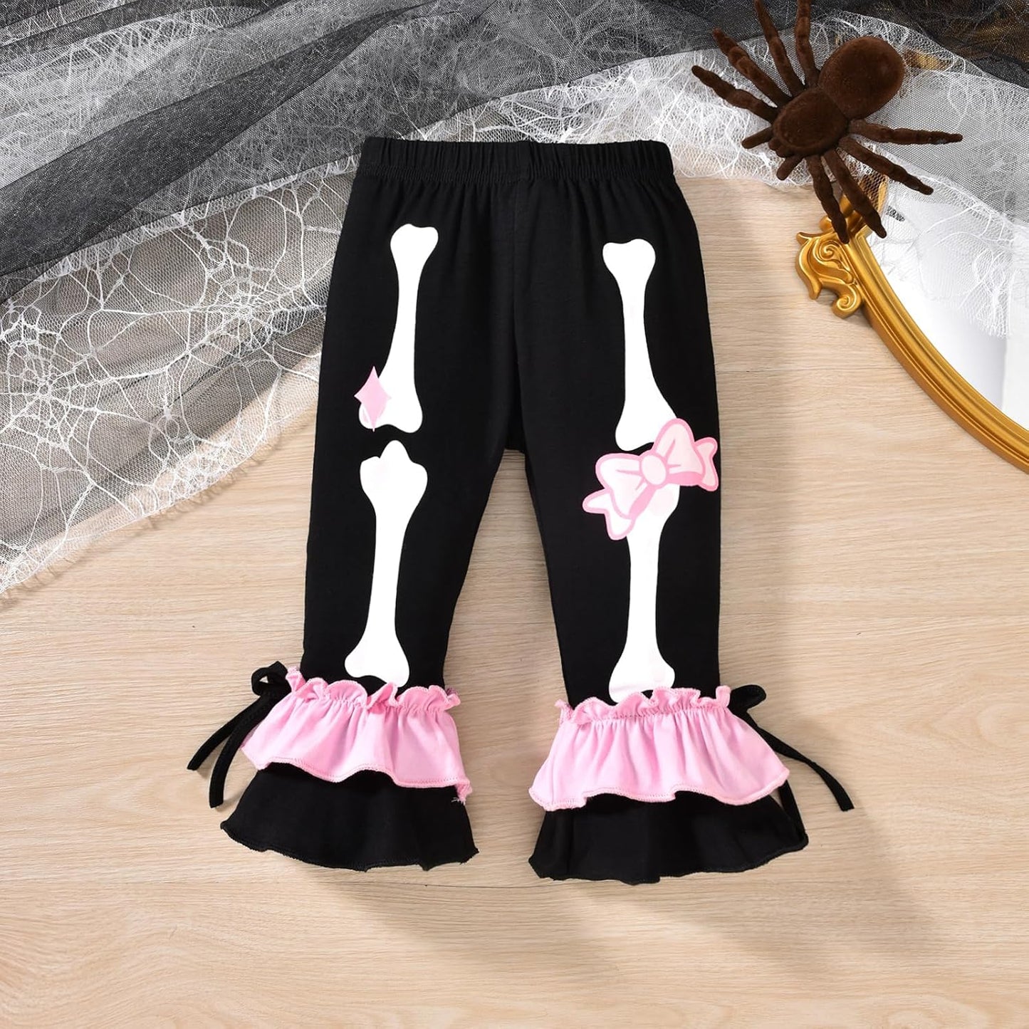 Toddler Baby Girls Halloween Outfits Smiley Ghost Flare Sleeve Top Pumpkin Bell Bottom Pants Set