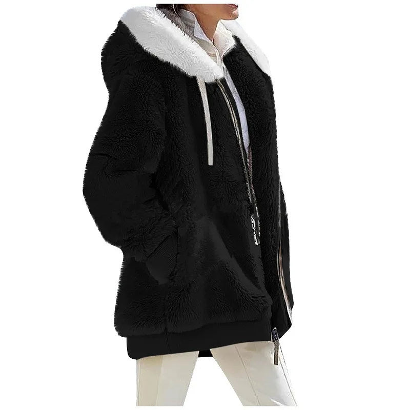 Winter Fashion Women'S Coat New Casual Hooded Zipper Ladies Clothes Cashmere Autumn Women Fleece Jacket Solid Color Ladies Coats