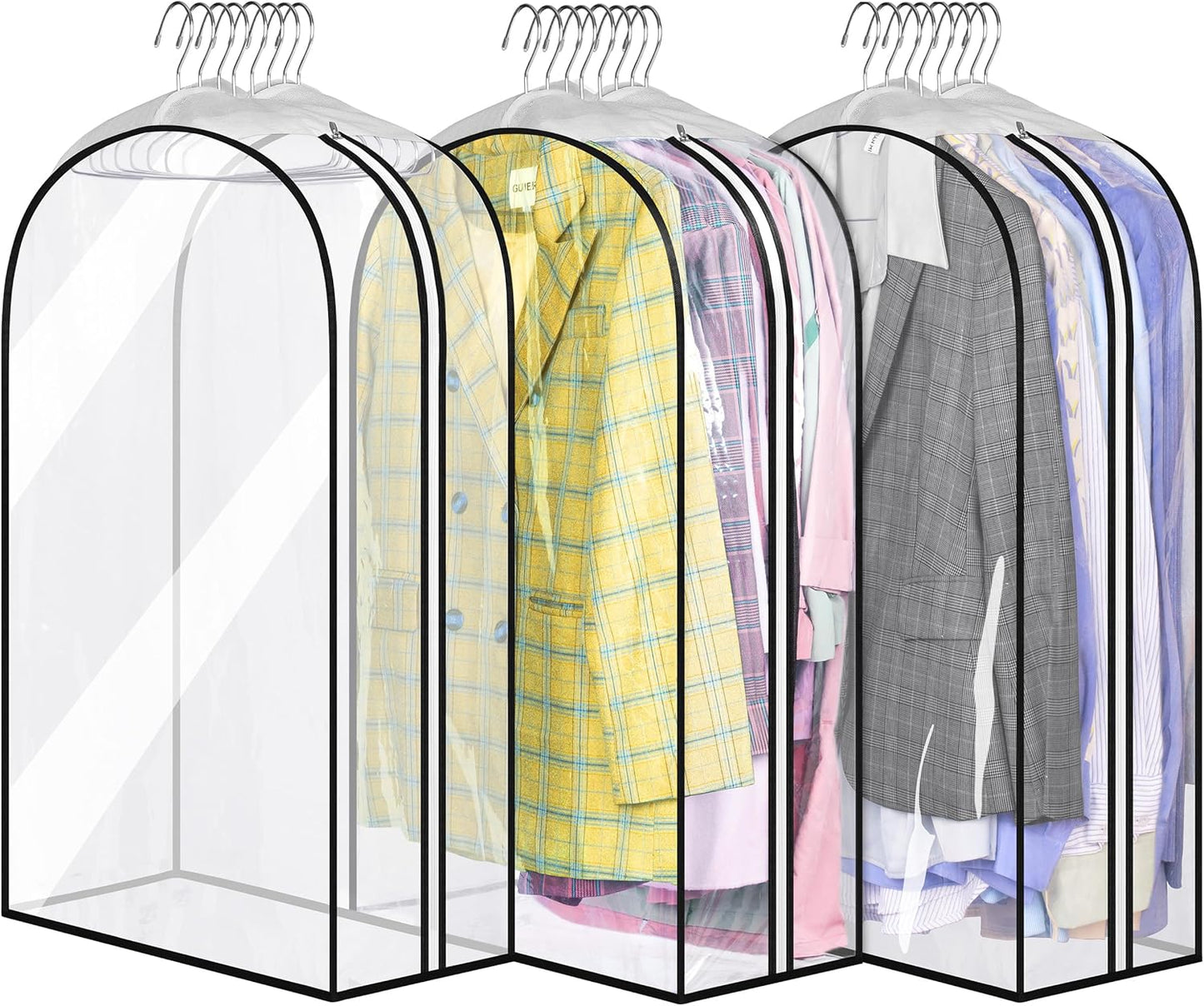 32" All Clear Garment Bags for Hanging Clothes 10" Gusseted Suit Bags for Closet Storage Suit Cover Hanging Clothes Storage for Shirts, Coats, 3 Packs