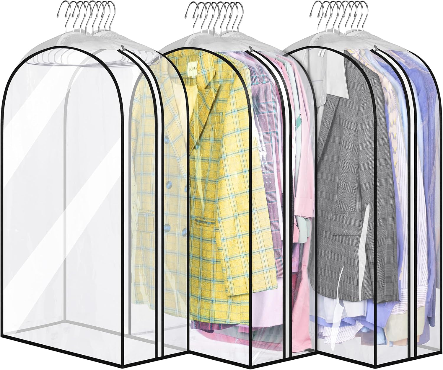 32" All Clear Garment Bags for Hanging Clothes 10" Gusseted Suit Bags for Closet Storage Suit Cover Hanging Clothes Storage for Shirts, Coats, 3 Packs