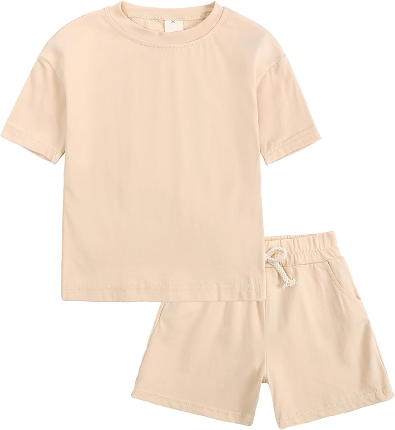 Toddler Kids Plain Short Sleeve T-Shirt and Shorts Set Unisex Cotton Summer Outfit Clothes for Little Boys or Girls