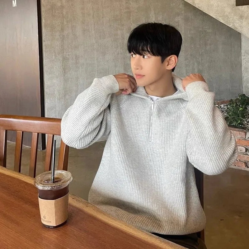 Men'S Hooded Sweatshirt Knitting Solid with Zipper Male Hoodie Clothing Deals Cotton 90S Vintage Luxury Y2K Emo Tops Simple Warm