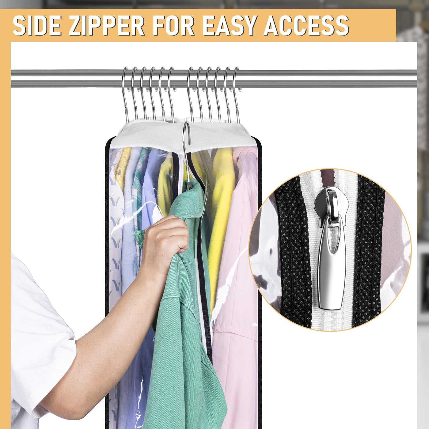 32" All Clear Garment Bags for Hanging Clothes 10" Gusseted Suit Bags for Closet Storage Suit Cover Hanging Clothes Storage for Shirts, Coats, 3 Packs