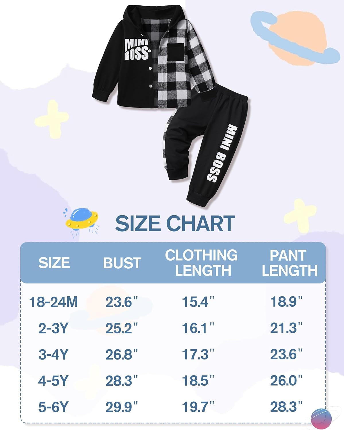 Toddler Baby Boy Clothes Plaid Button down Long Sleeve Hoodie Sweatshirt+Letter Print Pants Fall Winter Outfits