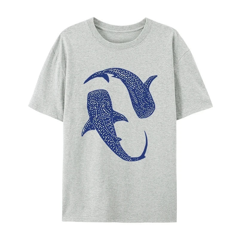 Blue Whale Shark Simple Printing T-Shirts Women Summer Tops Comfortable O-Neck T Shirt Fashion Casual Women Clothes Popular