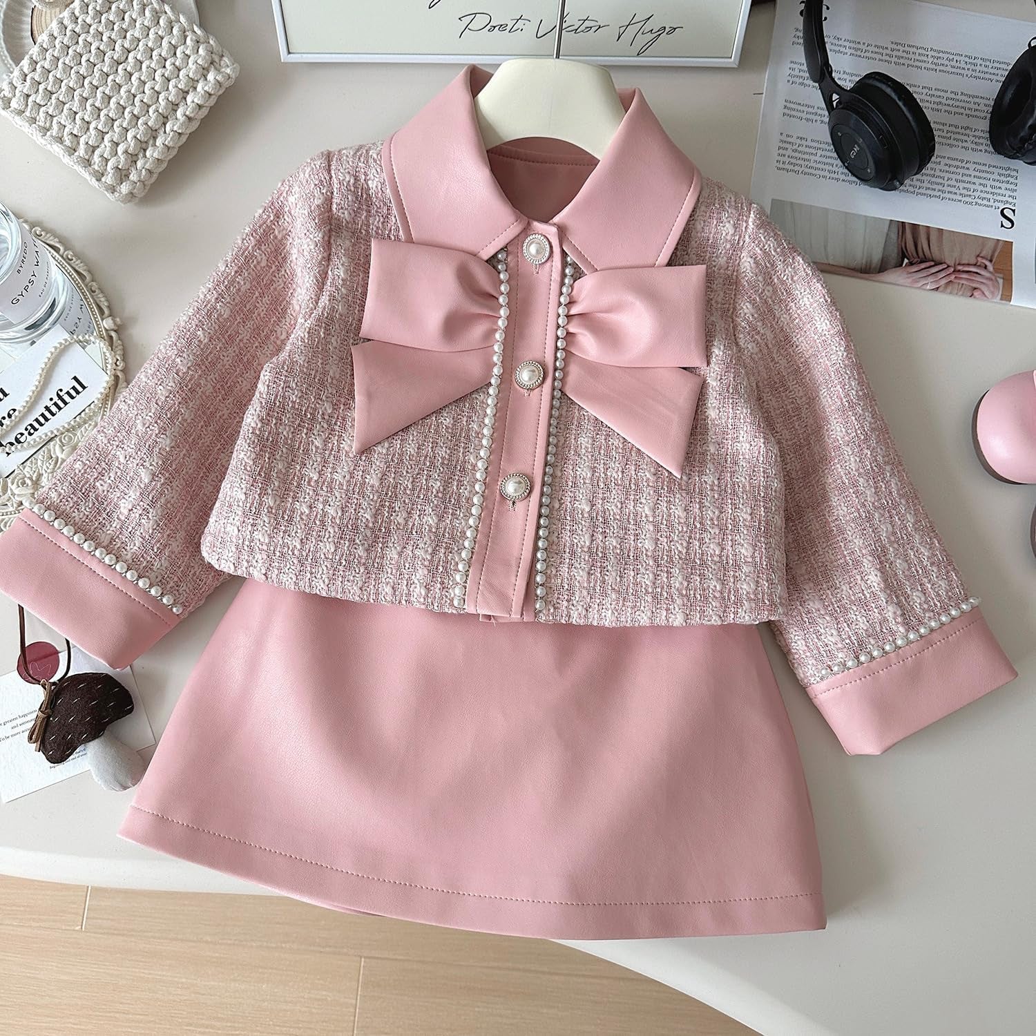 Toddler Leather Jacket & Skirt Set - Fall/Spring/Winter Clothes for Toddler Girls | 2Pc Outfit