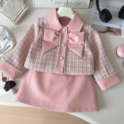 Toddler Leather Jacket & Skirt Set - Fall/Spring/Winter Clothes for Toddler Girls | 2Pc Outfit