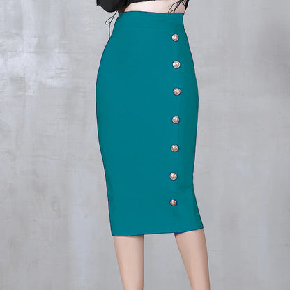 2024 Summer Elegant Midi Pencil Skirt High Waist Bandgae Skirt Black Elastic Bandage Skirts Button Women Clothes
