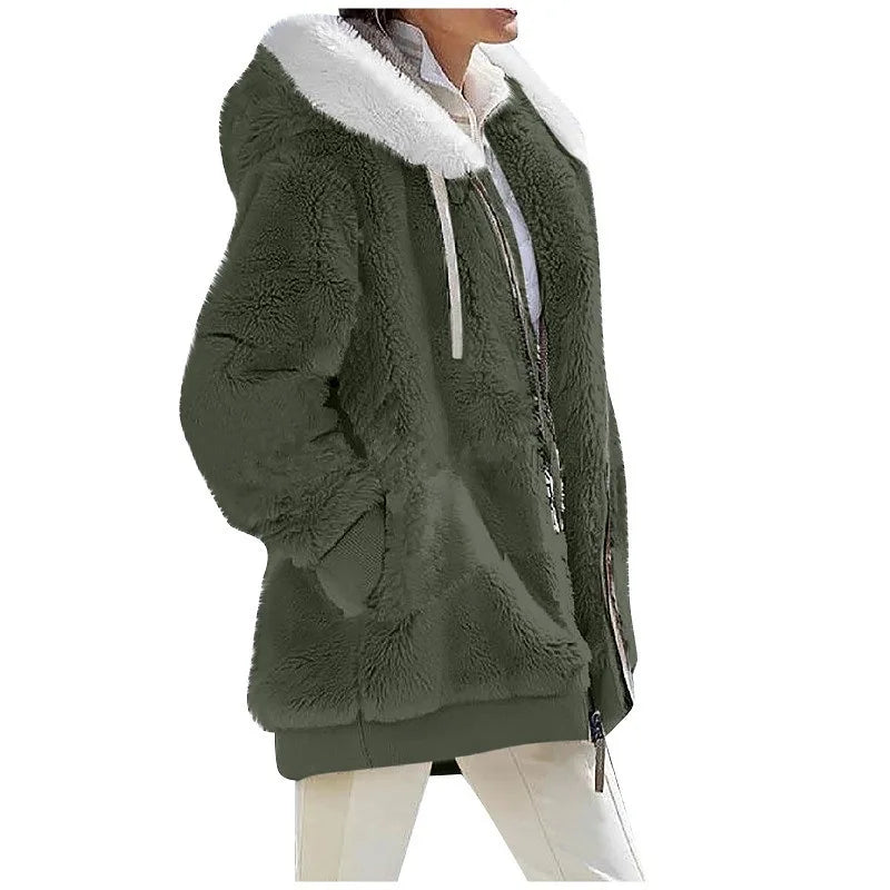 Winter Fashion Women'S Coat New Casual Hooded Zipper Ladies Clothes Cashmere Autumn Women Fleece Jacket Solid Color Ladies Coats