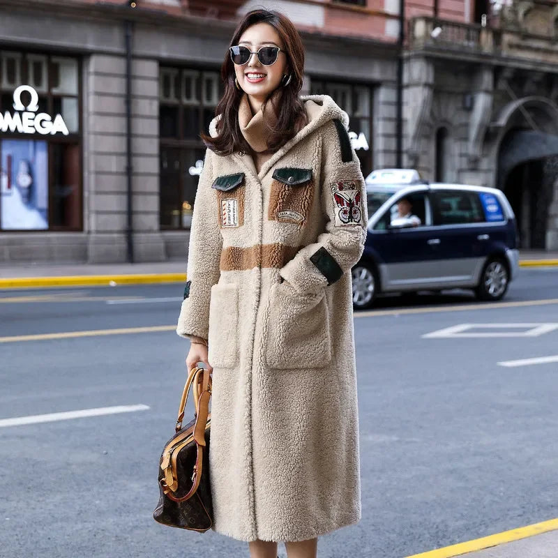 Winter Coat Women Sheep Shearling Real Fur Coat Women Clothes 2025 Korean Long Jacket Windbreaker Manteau Femme