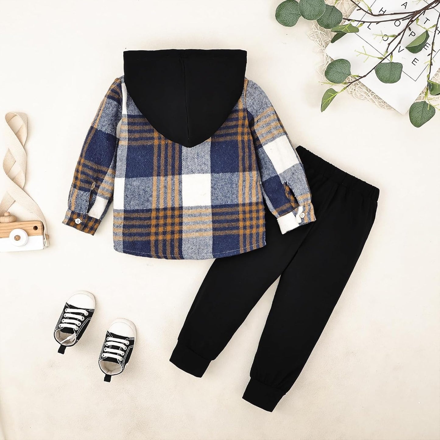 Toddler Boy Clothes Fall Winter Outfits Plaid Pocket Hoodie Sweatshirt + Long Sleeve Pants Set 12 Months-6 Years Old