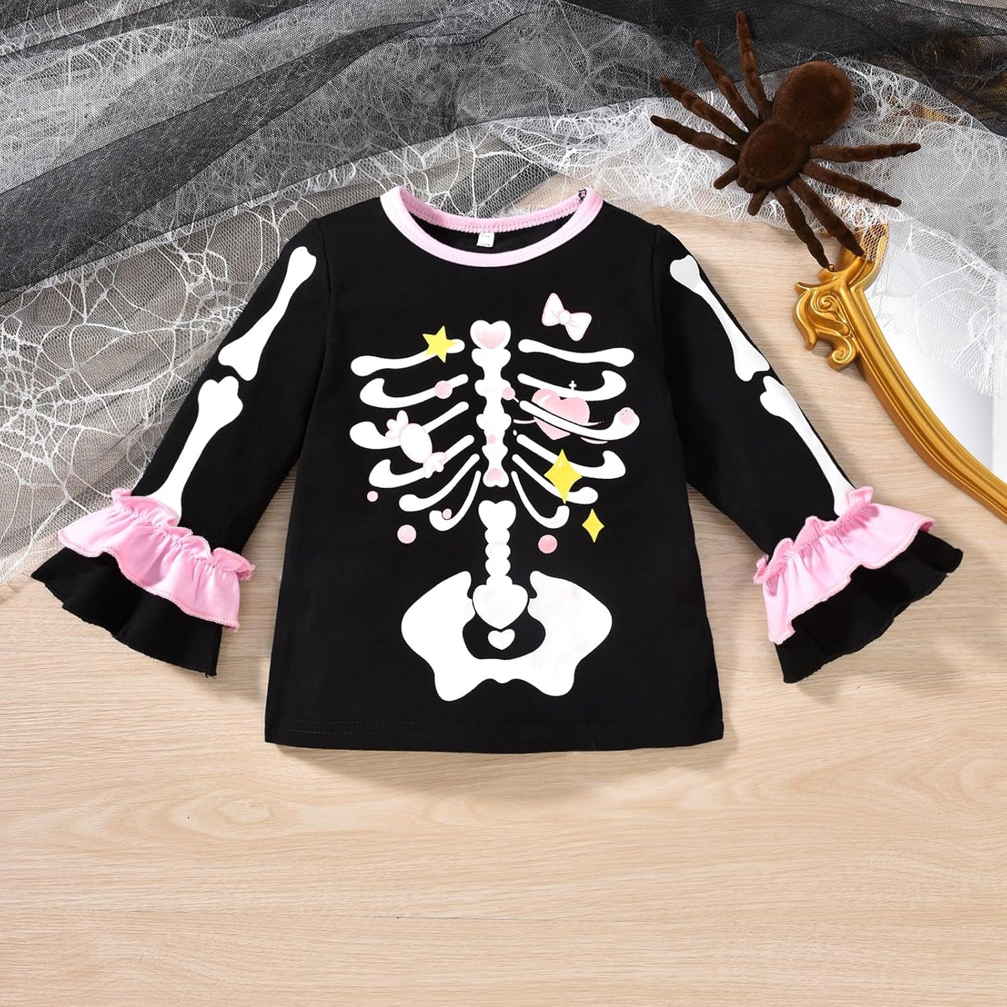 Toddler Baby Girls Halloween Outfits Smiley Ghost Flare Sleeve Top Pumpkin Bell Bottom Pants Set