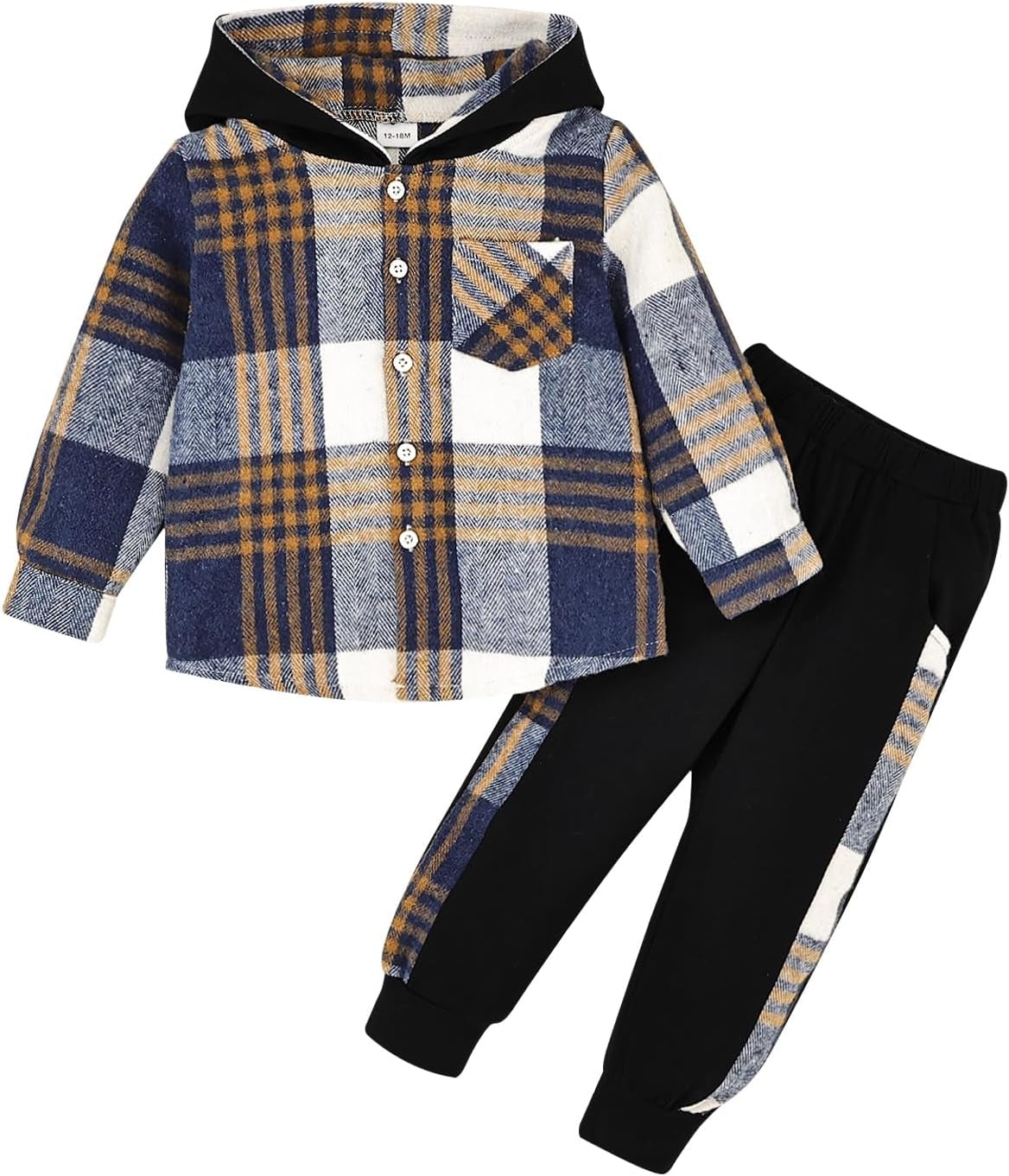 Toddler Boy Clothes Fall Winter Outfits Plaid Pocket Hoodie Sweatshirt + Long Sleeve Pants Set 12 Months-6 Years Old