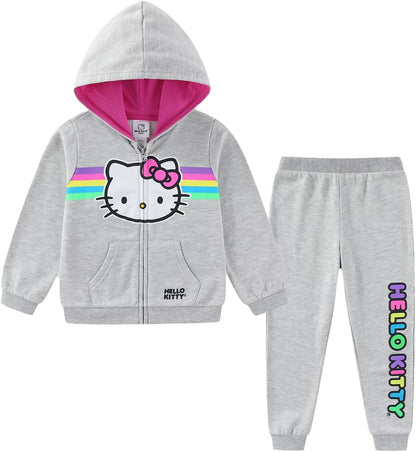 Girls Zip up Hoodie and Jogger Pants Set for Infant, Toddler, Little and Big Kids – Grey/Pink
