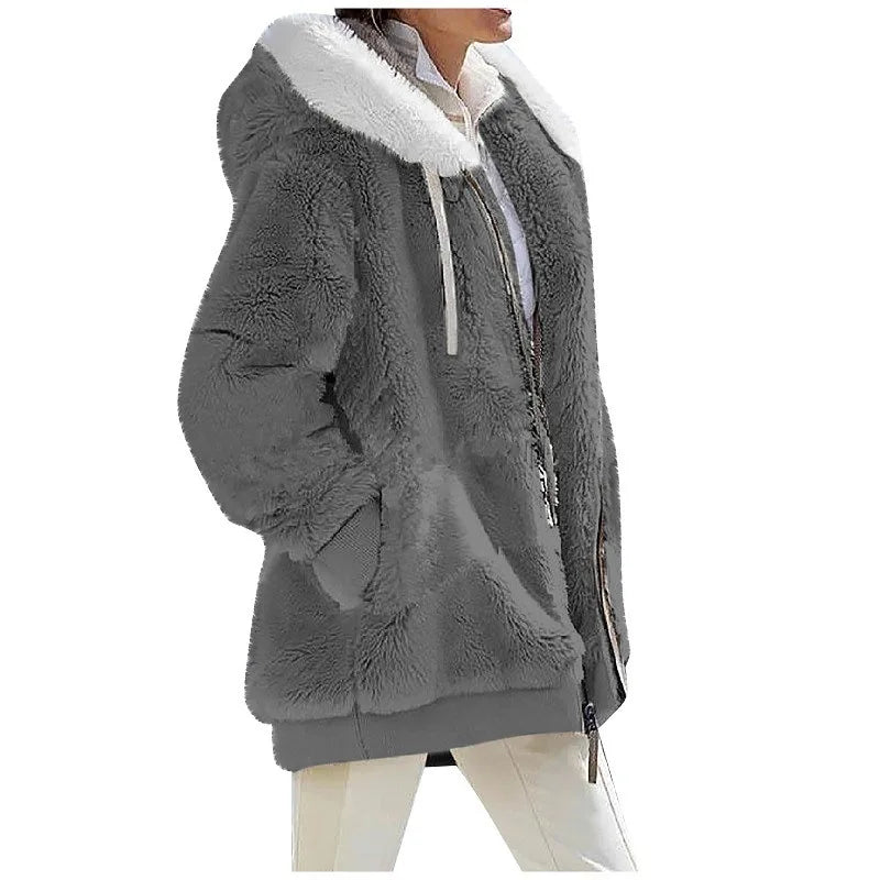 Winter Fashion Women'S Coat New Casual Hooded Zipper Ladies Clothes Cashmere Autumn Women Fleece Jacket Solid Color Ladies Coats