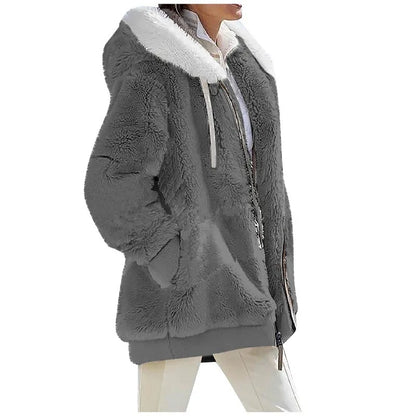Winter Fashion Women'S Coat New Casual Hooded Zipper Ladies Clothes Cashmere Autumn Women Fleece Jacket Solid Color Ladies Coats