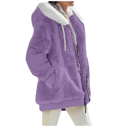 Winter Fashion Women'S Coat New Casual Hooded Zipper Ladies Clothes Cashmere Autumn Women Fleece Jacket Solid Color Ladies Coats