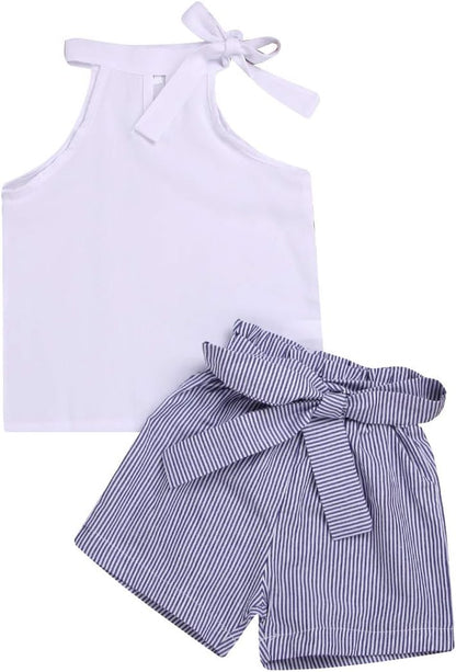 Kids Baby Girls Outfits Floral Ruffle off Shoulder Crop Tops + Bowknot Denim Shorts Skirt Set Toddler Summer Clothes