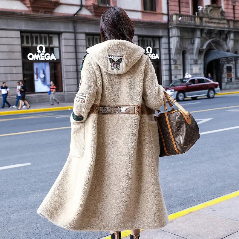 Winter Coat Women Sheep Shearling Real Fur Coat Women Clothes 2025 Korean Long Jacket Windbreaker Manteau Femme