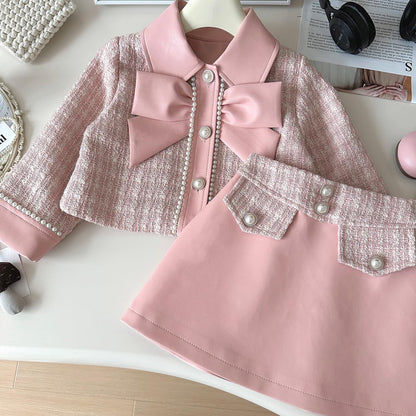 Toddler Leather Jacket & Skirt Set - Fall/Spring/Winter Clothes for Toddler Girls | 2Pc Outfit