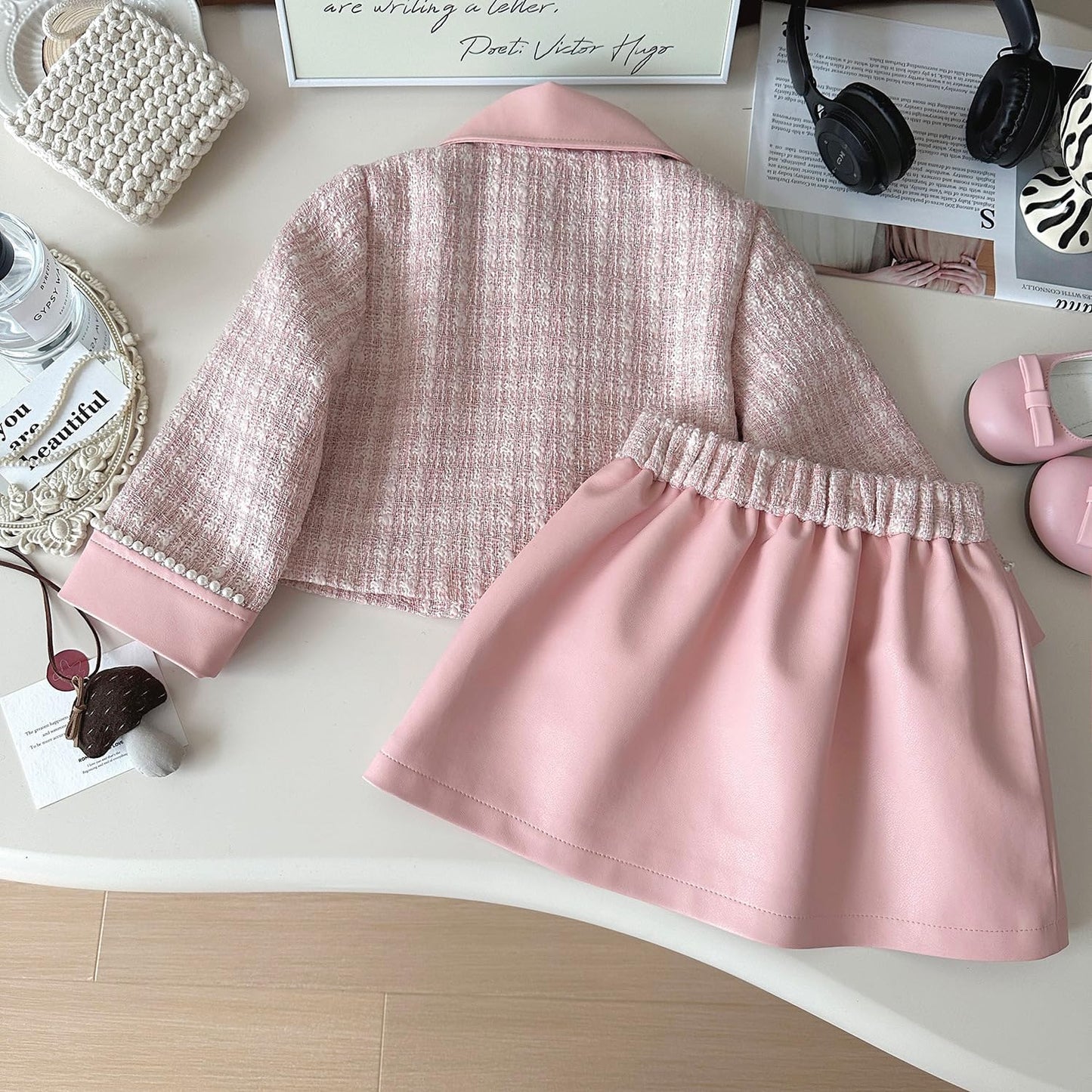 Toddler Leather Jacket & Skirt Set - Fall/Spring/Winter Clothes for Toddler Girls | 2Pc Outfit