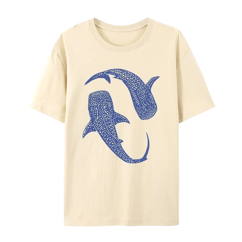 Blue Whale Shark Simple Printing T-Shirts Women Summer Tops Comfortable O-Neck T Shirt Fashion Casual Women Clothes Popular