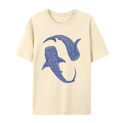 Blue Whale Shark Simple Printing T-Shirts Women Summer Tops Comfortable O-Neck T Shirt Fashion Casual Women Clothes Popular