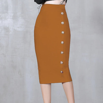 2024 Summer Elegant Midi Pencil Skirt High Waist Bandgae Skirt Black Elastic Bandage Skirts Button Women Clothes