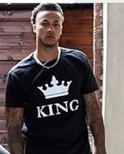 2024 NEW Funny KING QUEEN Letter Printed Black Tshirts  Summer Casual Cotton Short Sleeve Tees Tops Brand Loose Couple Tops