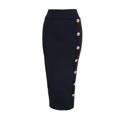 2024 Summer Elegant Midi Pencil Skirt High Waist Bandgae Skirt Black Elastic Bandage Skirts Button Women Clothes