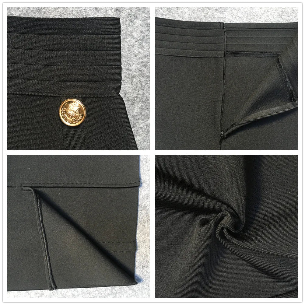 2024 Summer Elegant Midi Pencil Skirt High Waist Bandgae Skirt Black Elastic Bandage Skirts Button Women Clothes