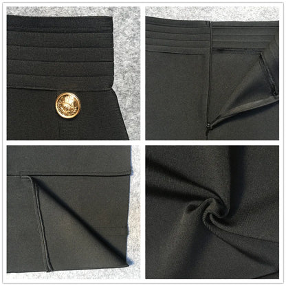 2024 Summer Elegant Midi Pencil Skirt High Waist Bandgae Skirt Black Elastic Bandage Skirts Button Women Clothes