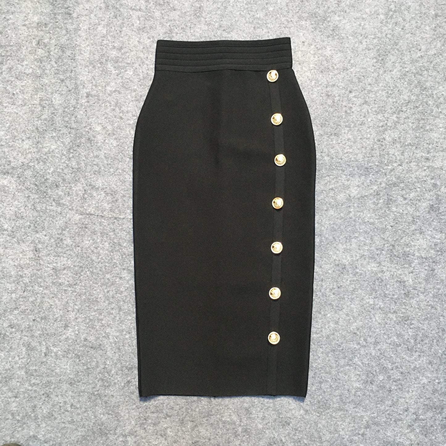 2024 Summer Elegant Midi Pencil Skirt High Waist Bandgae Skirt Black Elastic Bandage Skirts Button Women Clothes