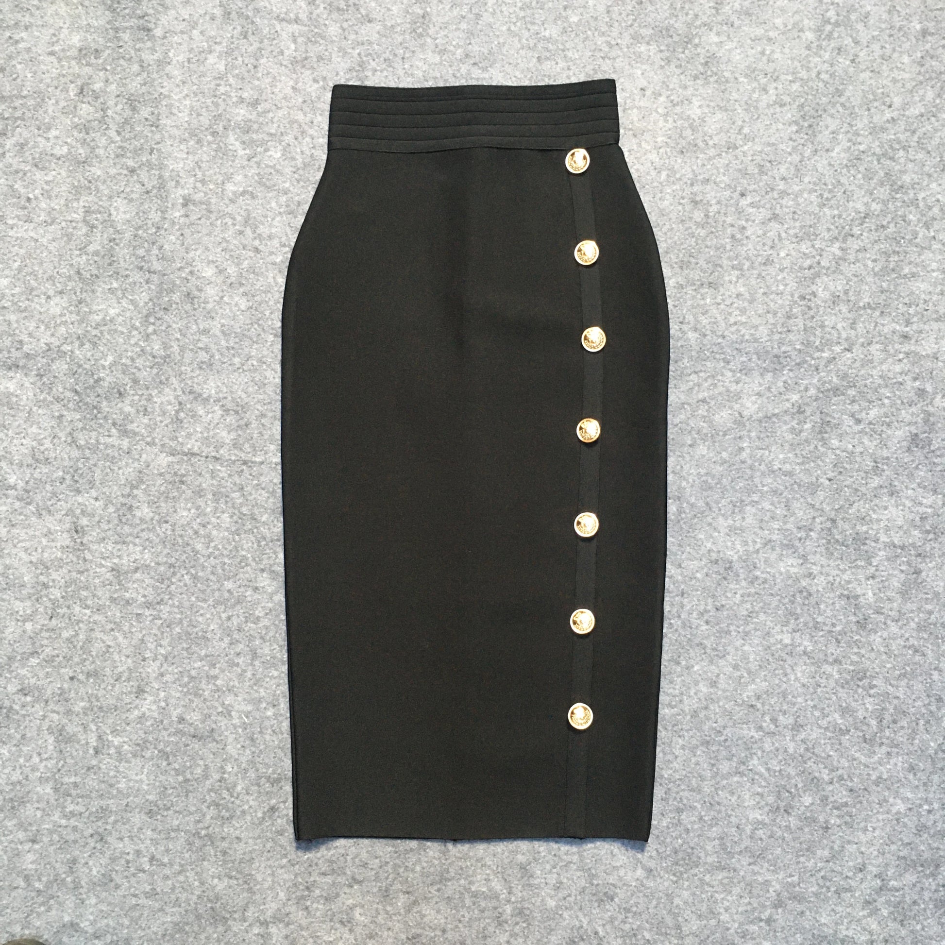2024 Summer Elegant Midi Pencil Skirt High Waist Bandgae Skirt Black Elastic Bandage Skirts Button Women Clothes