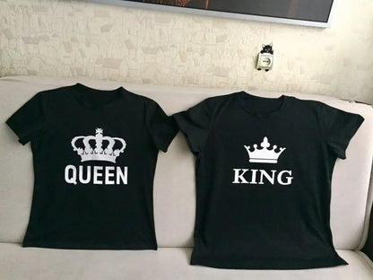 2024 NEW Funny KING QUEEN Letter Printed Black Tshirts  Summer Casual Cotton Short Sleeve Tees Tops Brand Loose Couple Tops
