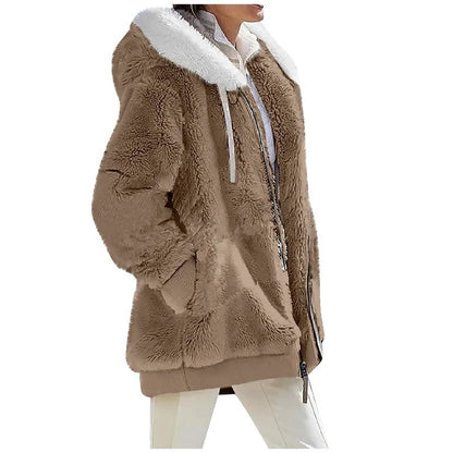 Winter Fashion Women'S Coat New Casual Hooded Zipper Ladies Clothes Cashmere Autumn Women Fleece Jacket Solid Color Ladies Coats