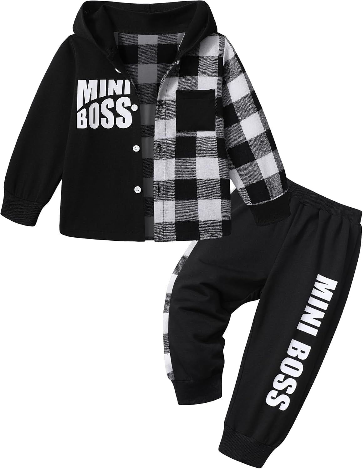 Toddler Baby Boy Clothes Plaid Button down Long Sleeve Hoodie Sweatshirt+Letter Print Pants Fall Winter Outfits