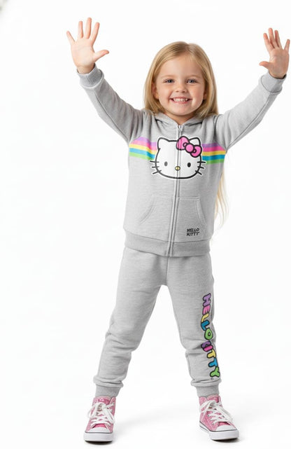 Girls Zip up Hoodie and Jogger Pants Set for Infant, Toddler, Little and Big Kids – Grey/Pink