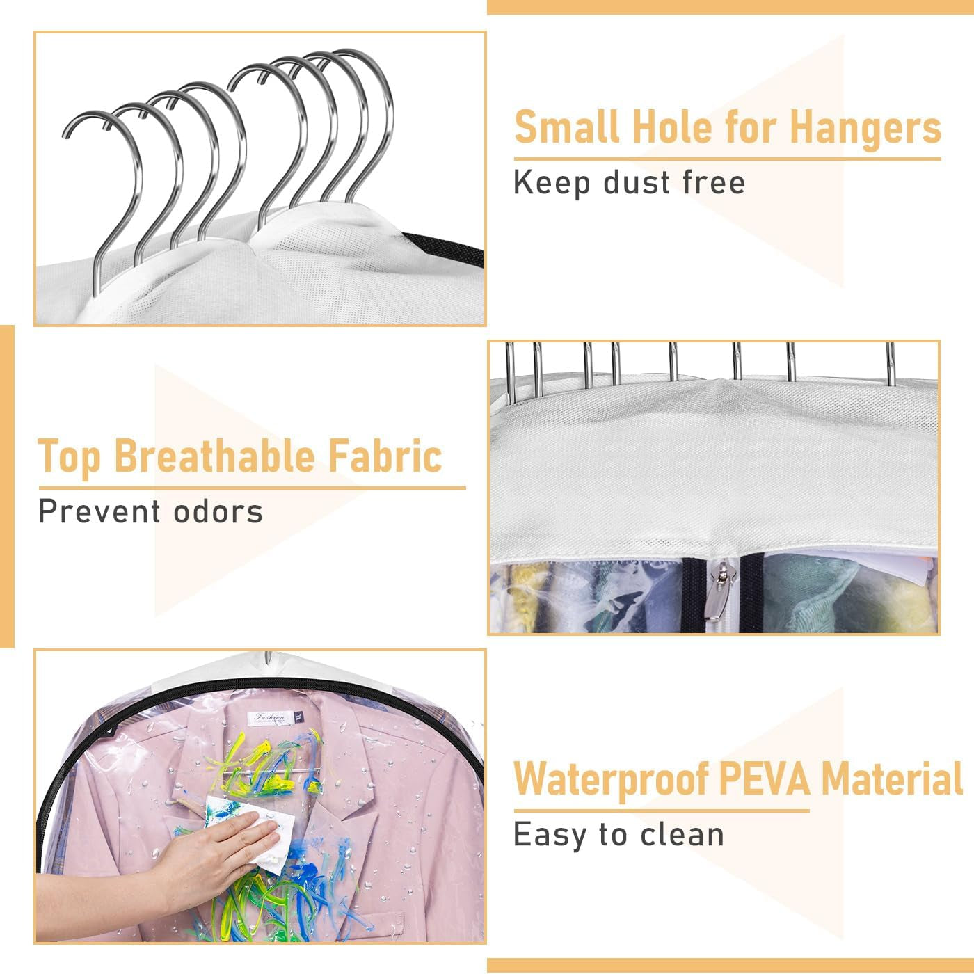 32" All Clear Garment Bags for Hanging Clothes 10" Gusseted Suit Bags for Closet Storage Suit Cover Hanging Clothes Storage for Shirts, Coats, 3 Packs