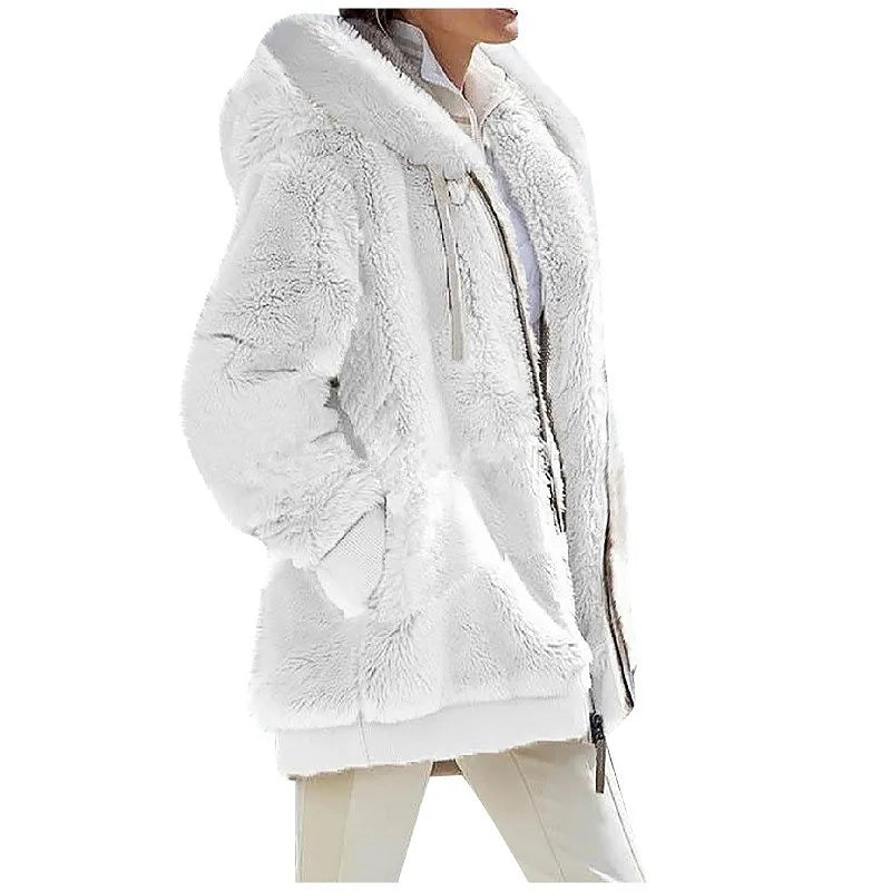 Winter Fashion Women'S Coat New Casual Hooded Zipper Ladies Clothes Cashmere Autumn Women Fleece Jacket Solid Color Ladies Coats