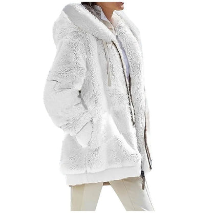 Winter Fashion Women'S Coat New Casual Hooded Zipper Ladies Clothes Cashmere Autumn Women Fleece Jacket Solid Color Ladies Coats