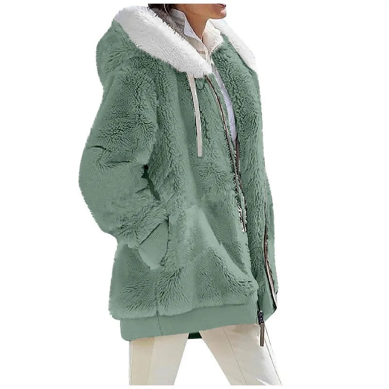 Winter Fashion Women'S Coat New Casual Hooded Zipper Ladies Clothes Cashmere Autumn Women Fleece Jacket Solid Color Ladies Coats