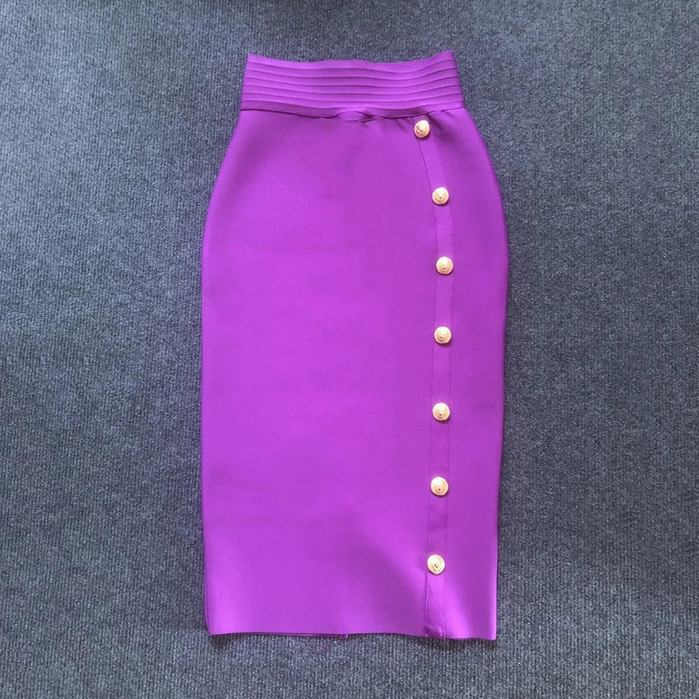 2024 Summer Elegant Midi Pencil Skirt High Waist Bandgae Skirt Black Elastic Bandage Skirts Button Women Clothes