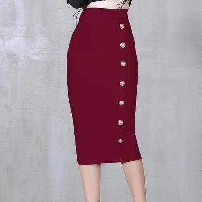2024 Summer Elegant Midi Pencil Skirt High Waist Bandgae Skirt Black Elastic Bandage Skirts Button Women Clothes