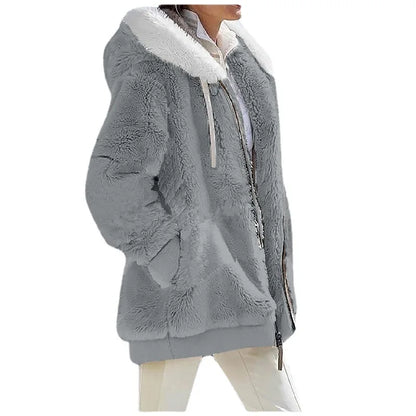 Winter Fashion Women'S Coat New Casual Hooded Zipper Ladies Clothes Cashmere Autumn Women Fleece Jacket Solid Color Ladies Coats
