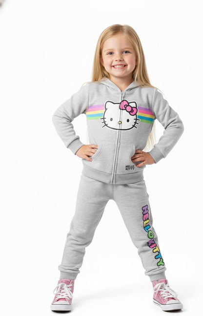 Girls Zip up Hoodie and Jogger Pants Set for Infant, Toddler, Little and Big Kids – Grey/Pink